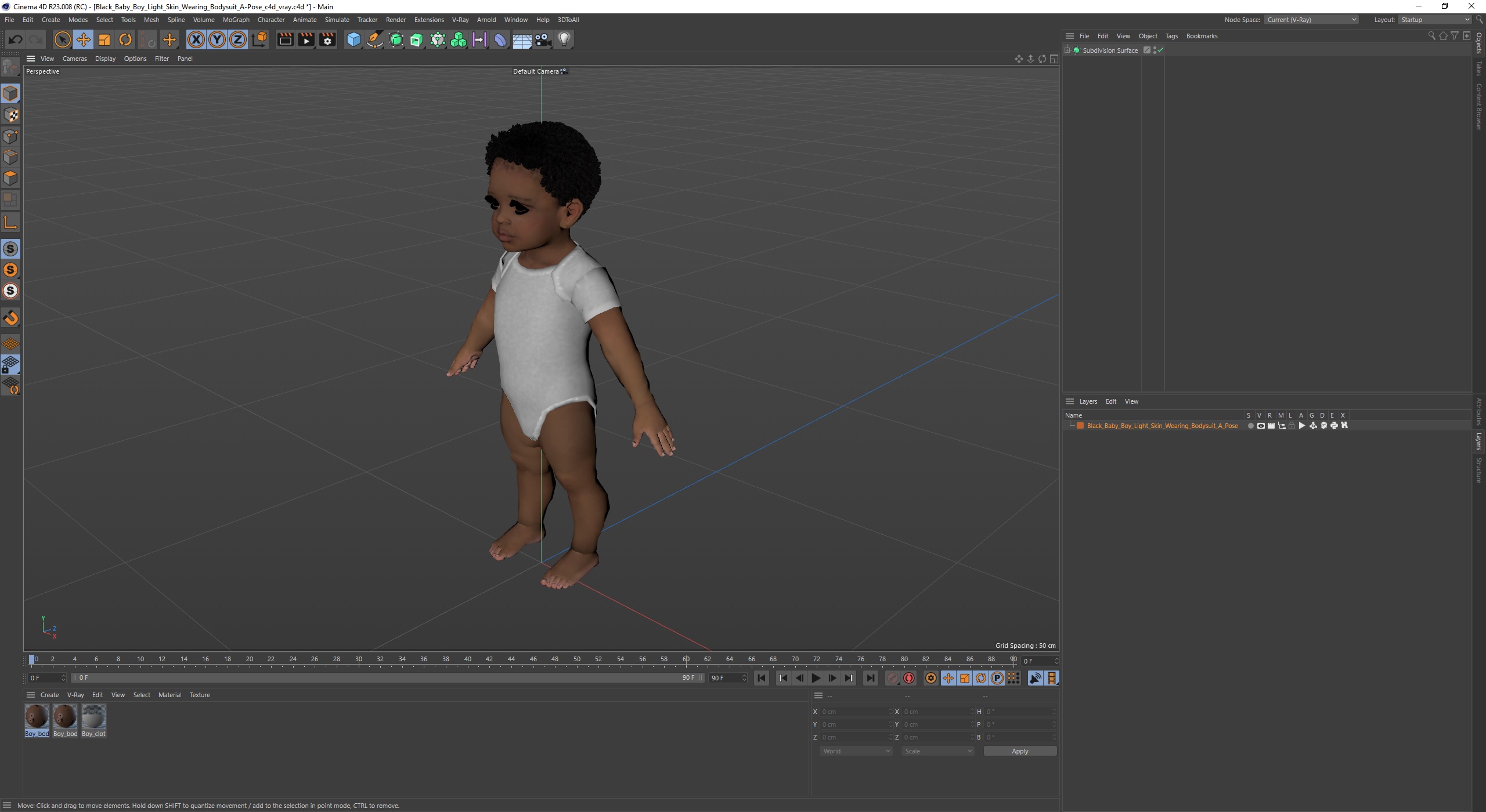 Black Baby Boy Light Skin Wearing Bodysuit A-Pose 3D model