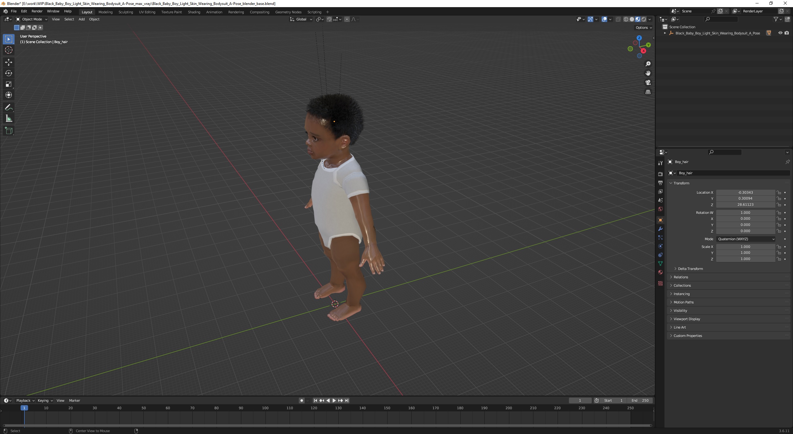 Black Baby Boy Light Skin Wearing Bodysuit A-Pose 3D model