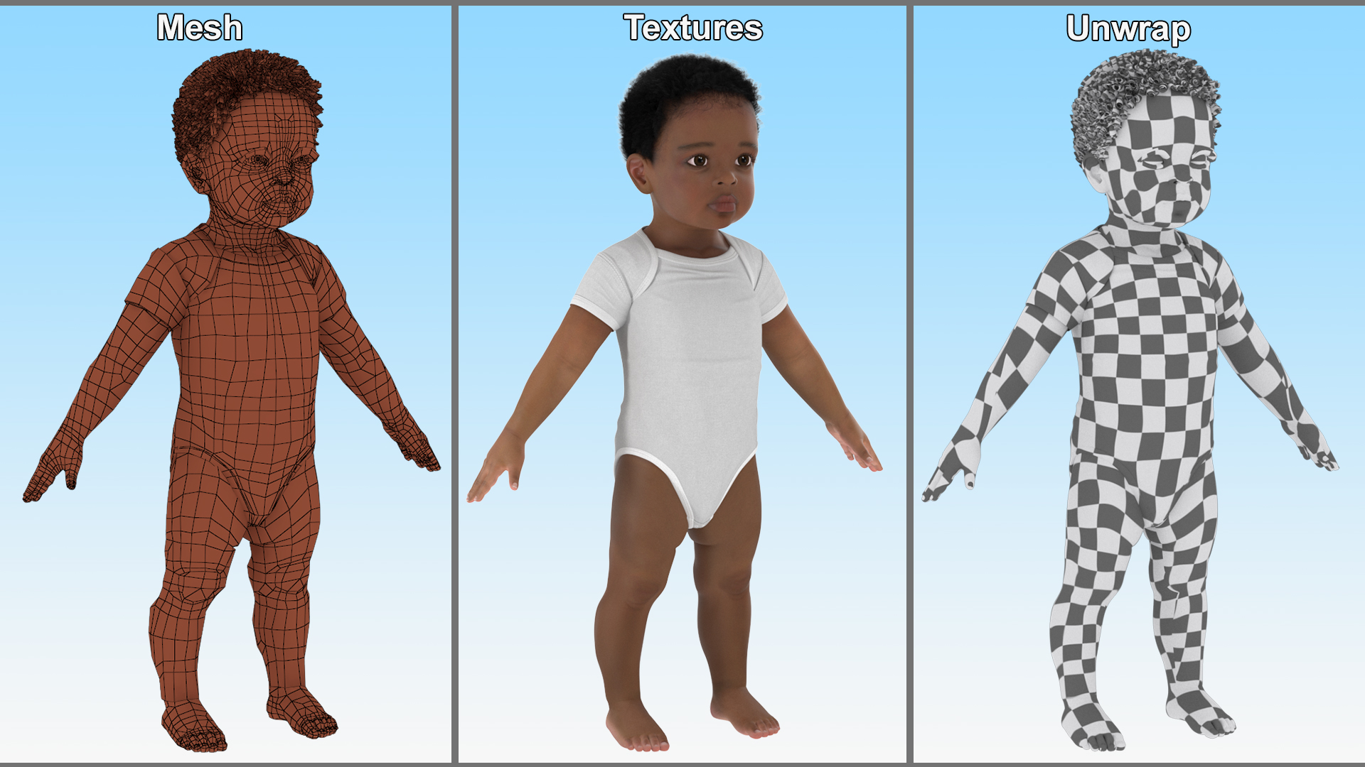 Black Baby Boy Light Skin Wearing Bodysuit A-Pose 3D model