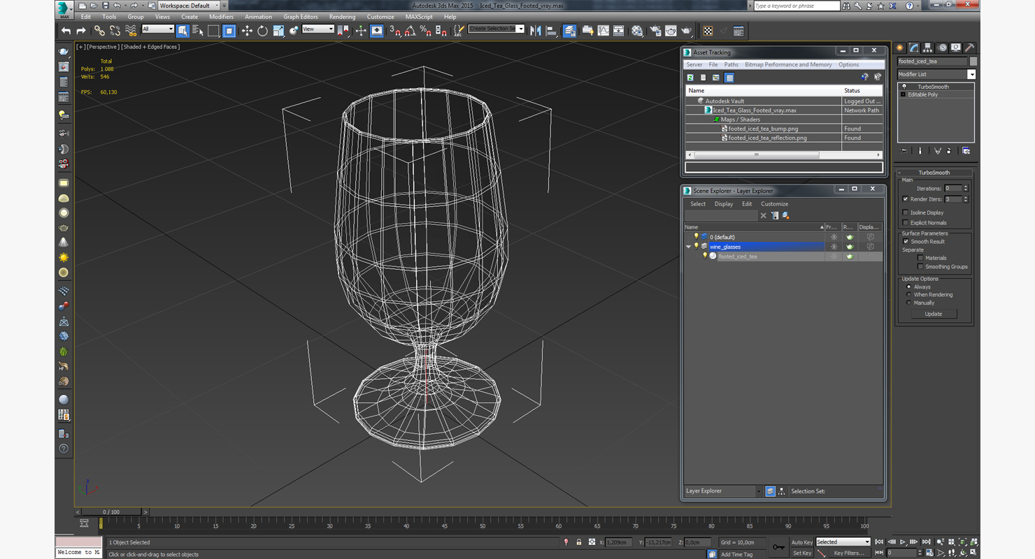 3D Iced Tea Glass Footed