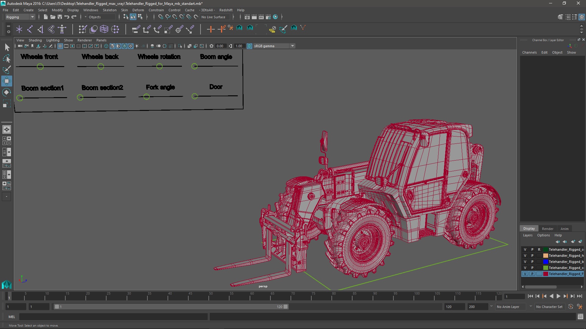 Telehandler Rigged for Maya 3D