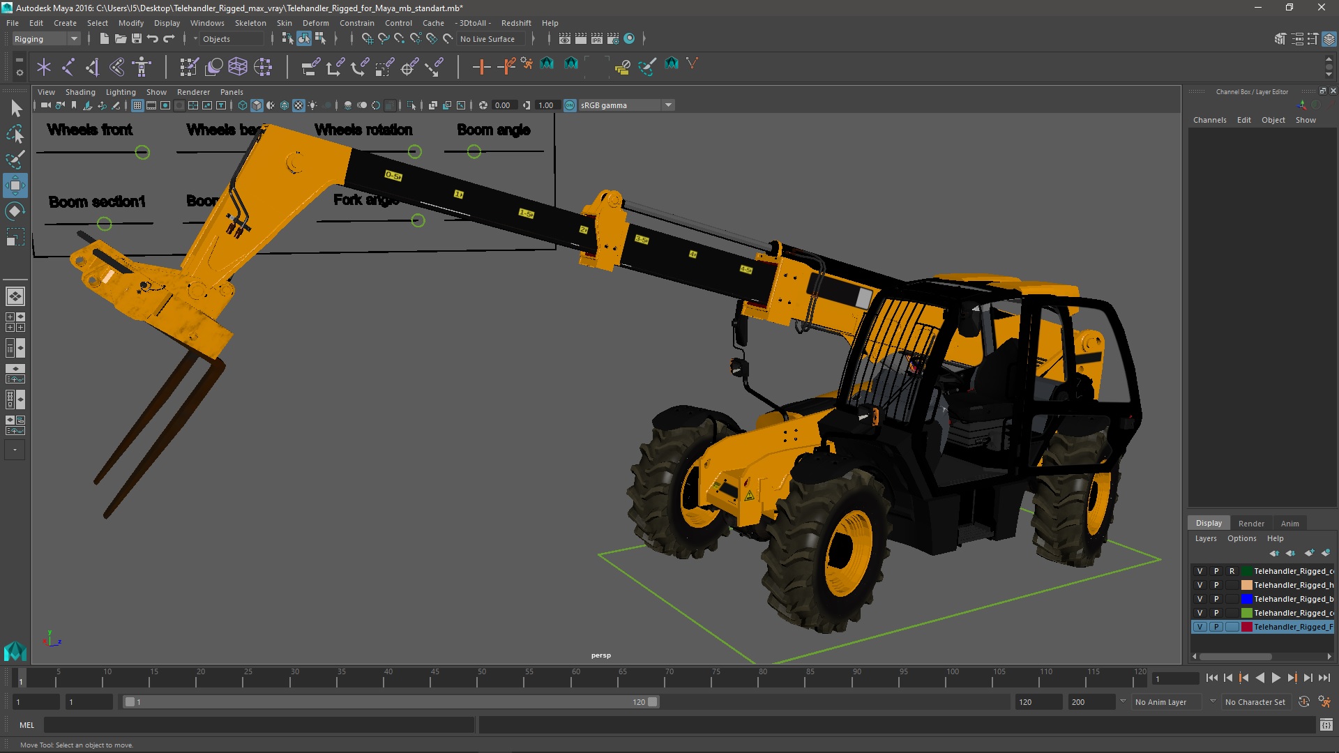 Telehandler Rigged for Maya 3D