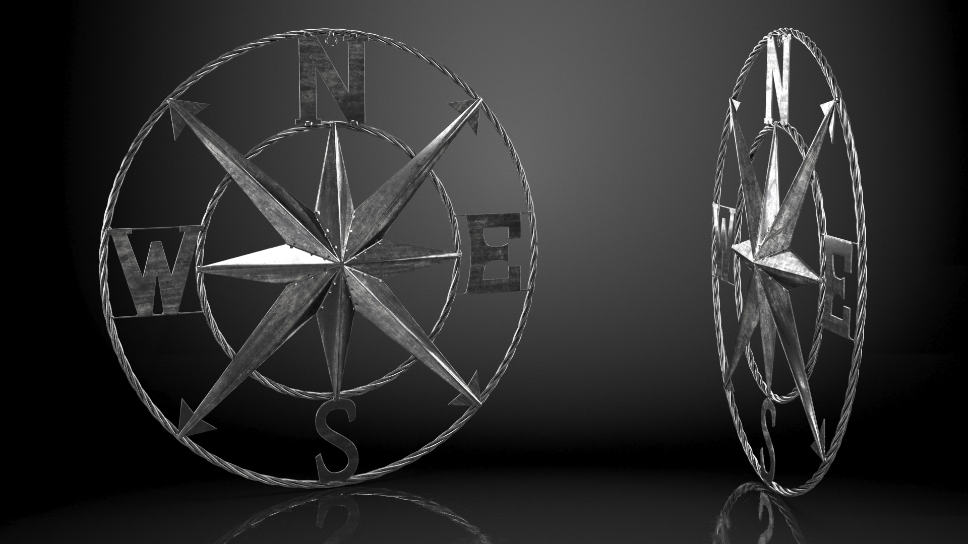 3D Classical Compass Rose Steel model