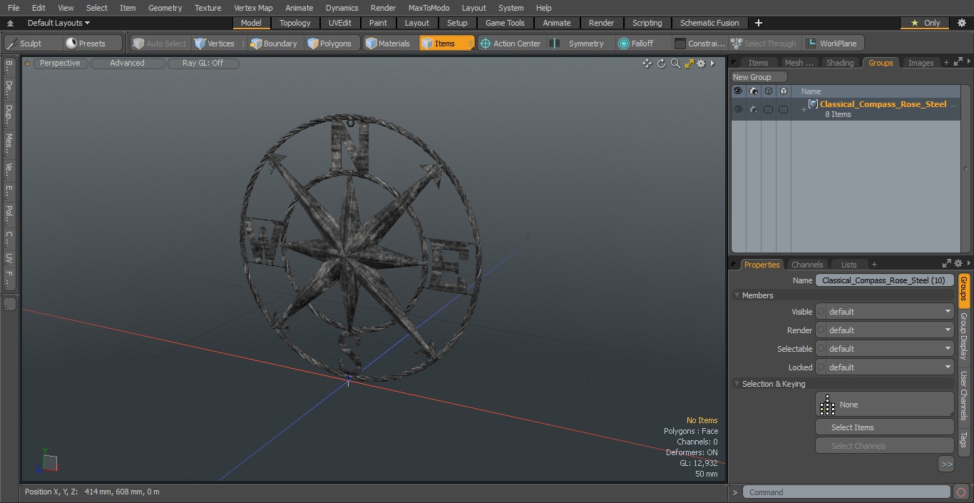 3D Classical Compass Rose Steel model