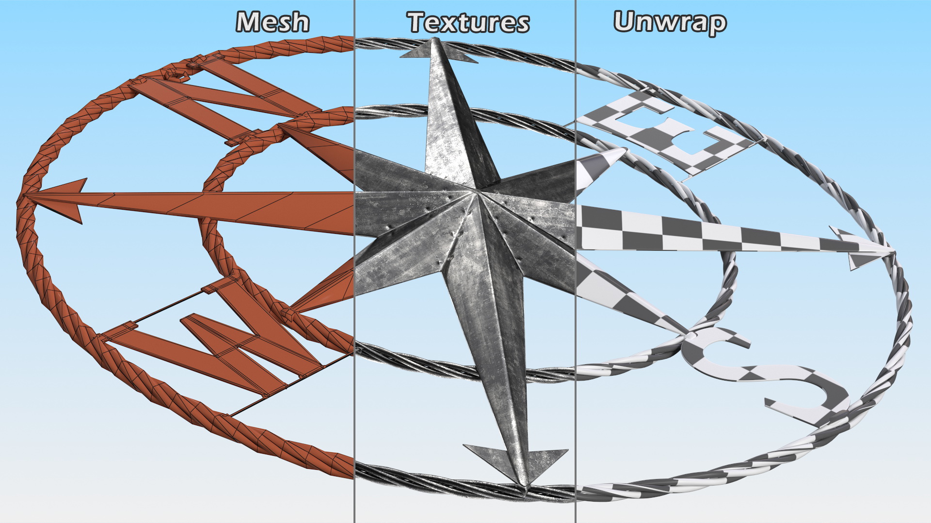 3D Classical Compass Rose Steel model