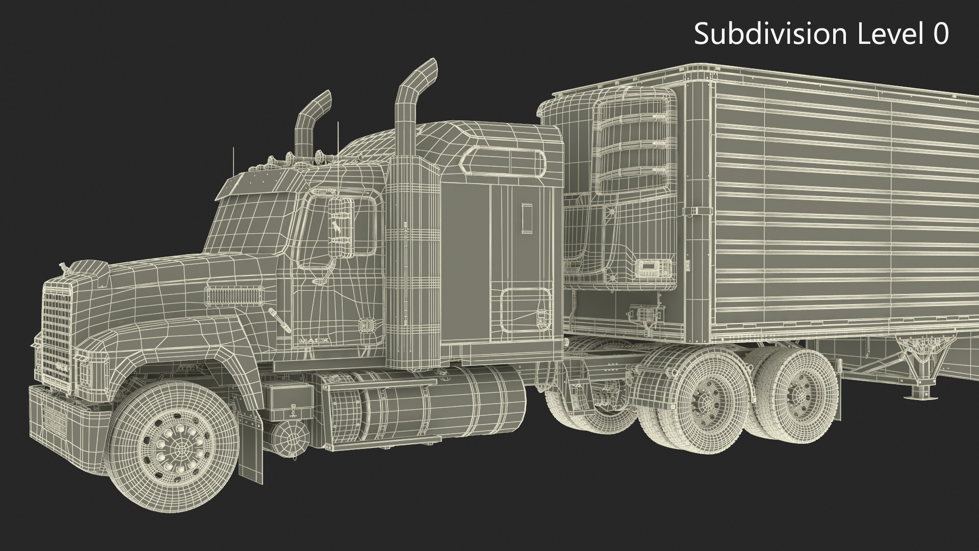 Mack CHU613 Truck with Vanguard Reefer Semi Trailer Refrigerator 3D model