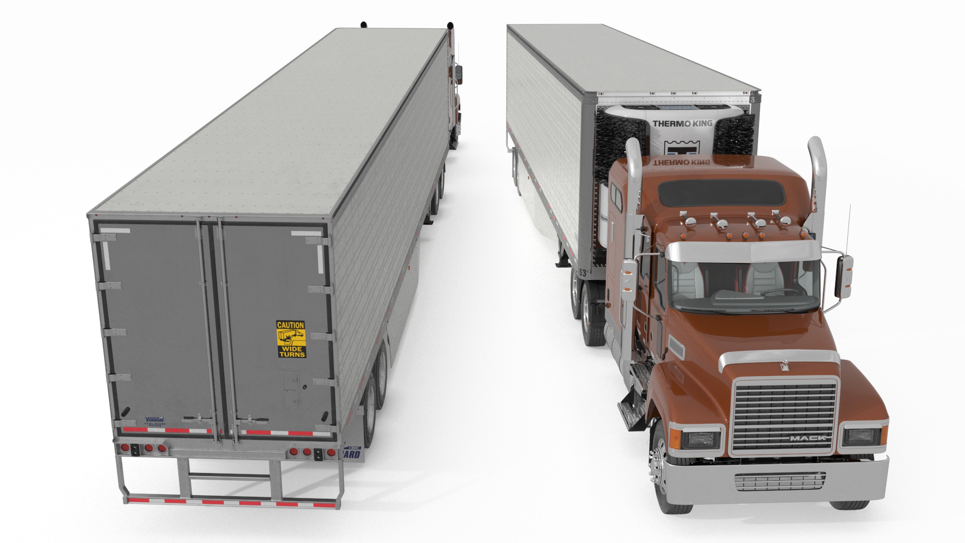 Mack CHU613 Truck with Vanguard Reefer Semi Trailer Refrigerator 3D model