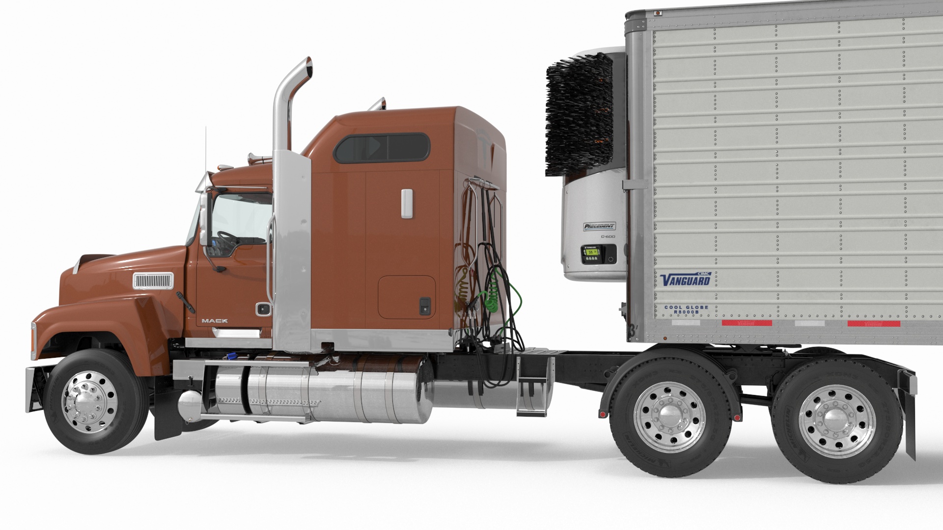 Mack CHU613 Truck with Vanguard Reefer Semi Trailer Refrigerator 3D model