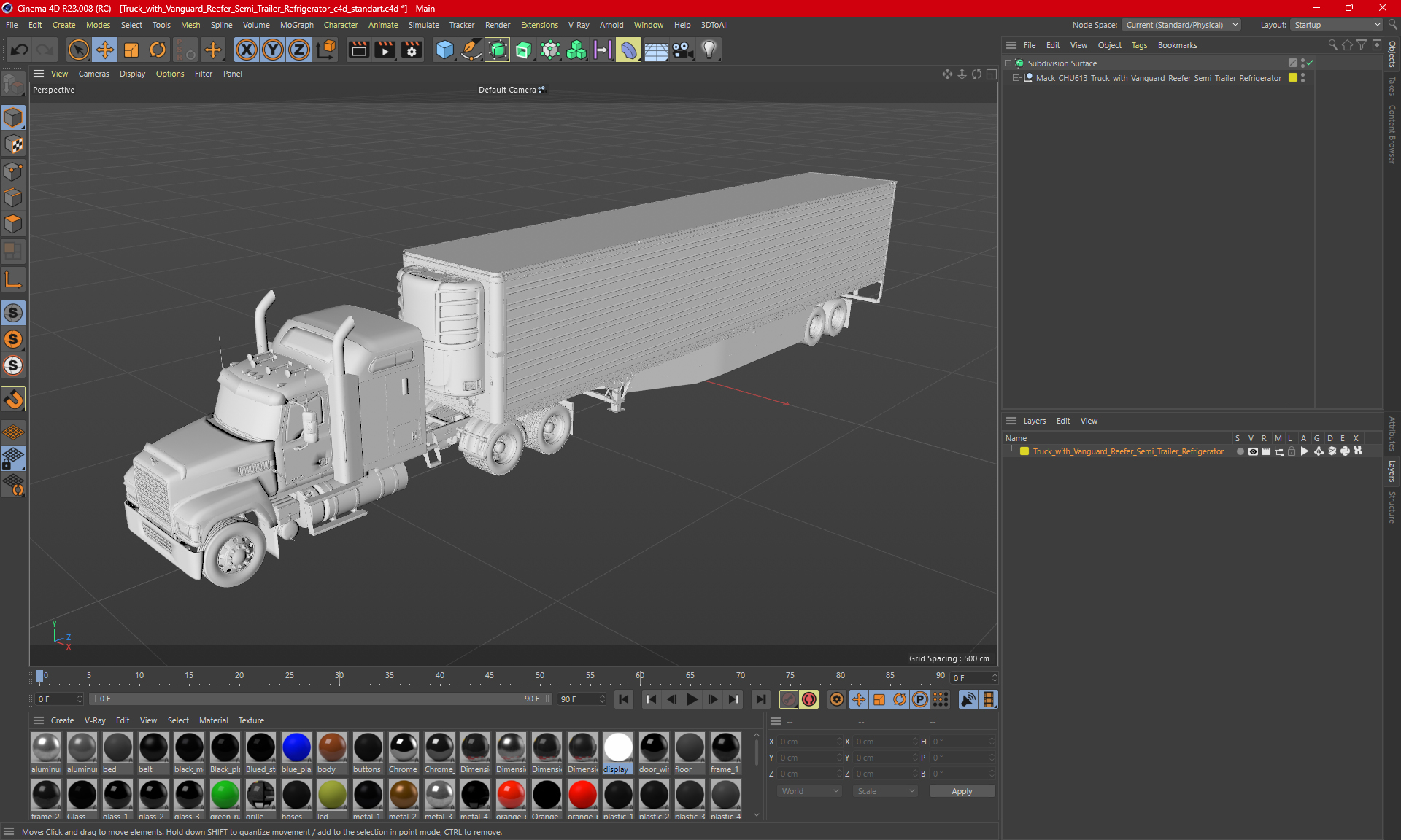 Mack CHU613 Truck with Vanguard Reefer Semi Trailer Refrigerator 3D model