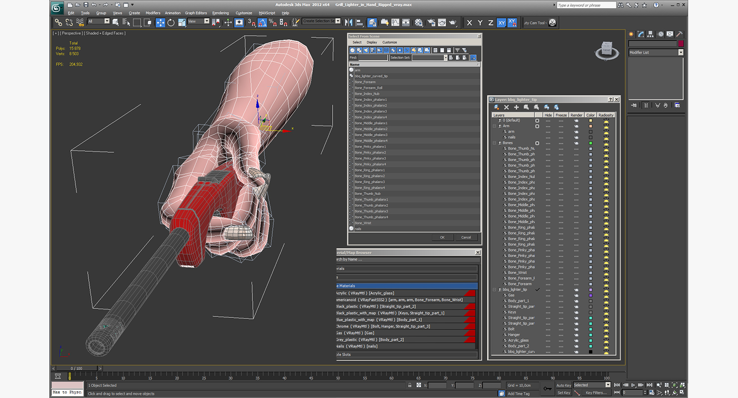 3D Grill Lighter in Hand Rigged model