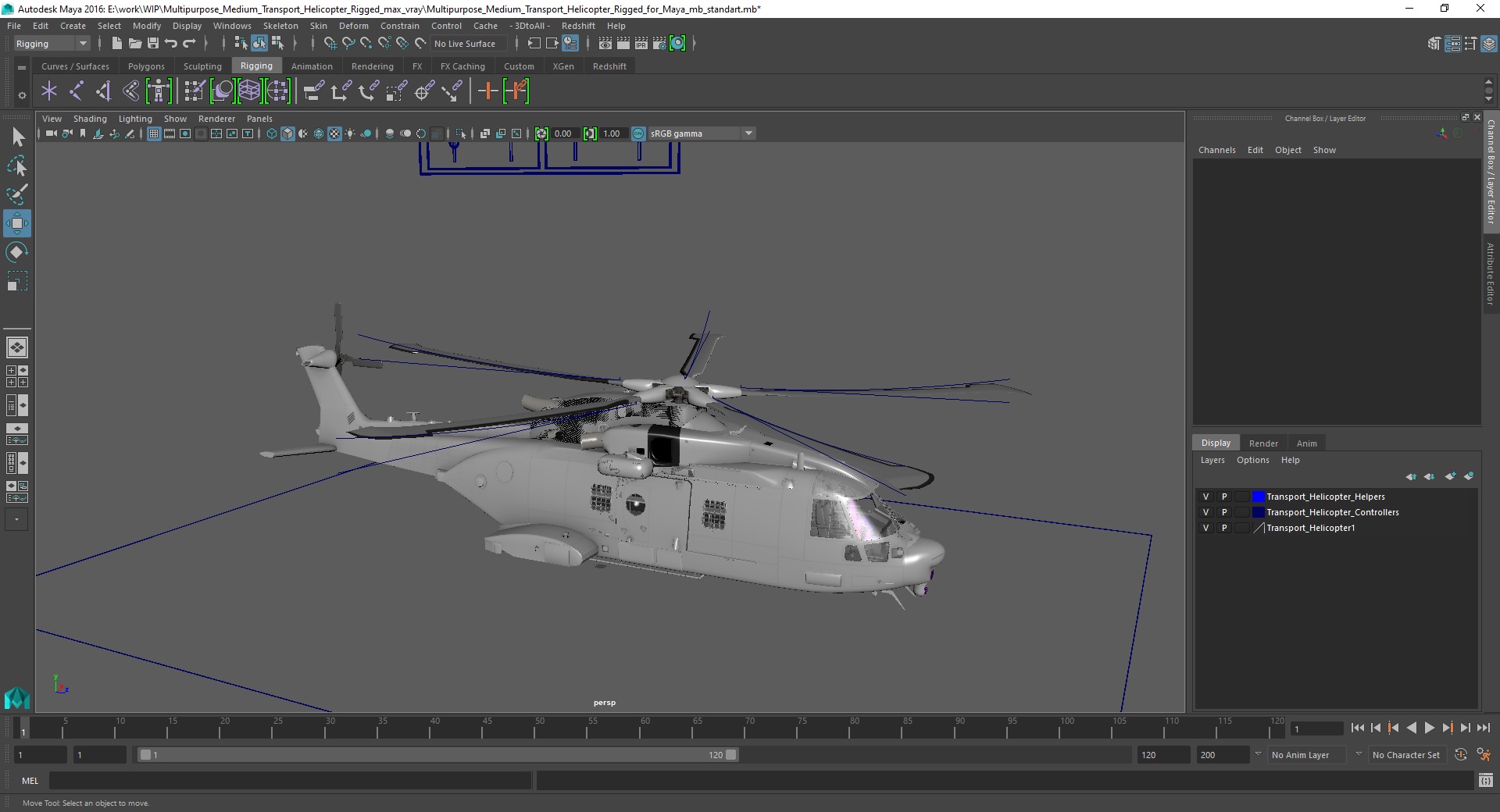 3D Multipurpose Medium Transport Helicopter Rigged for Maya