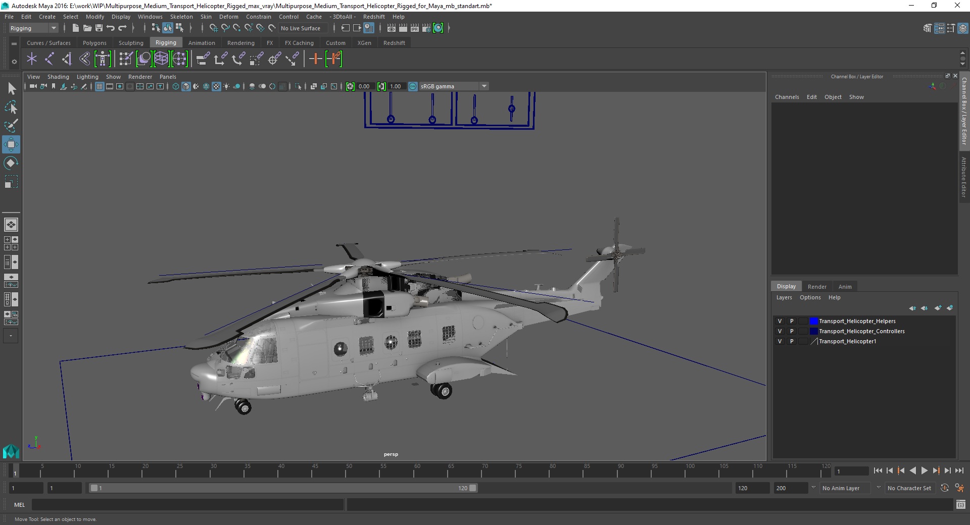 3D Multipurpose Medium Transport Helicopter Rigged for Maya