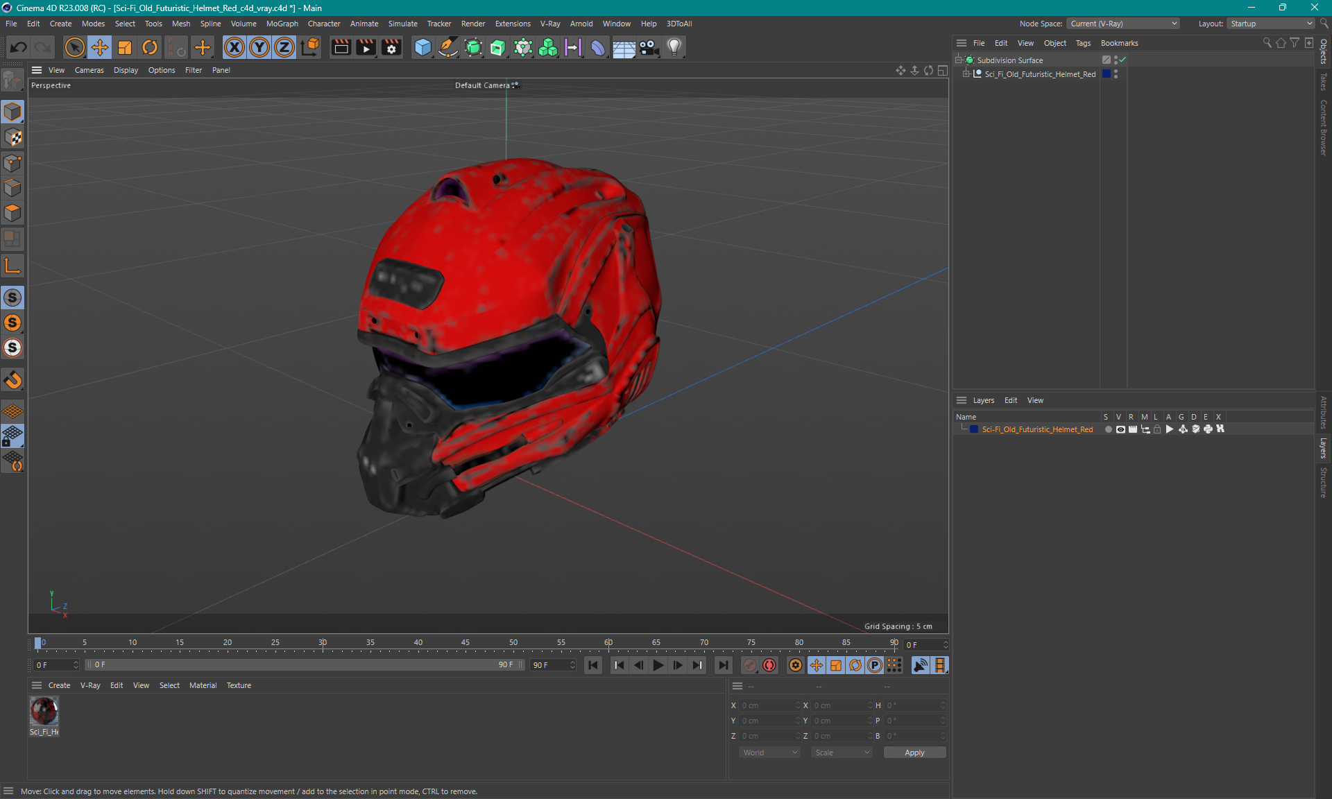 Sci-Fi Old Futuristic Helmet Red 3D