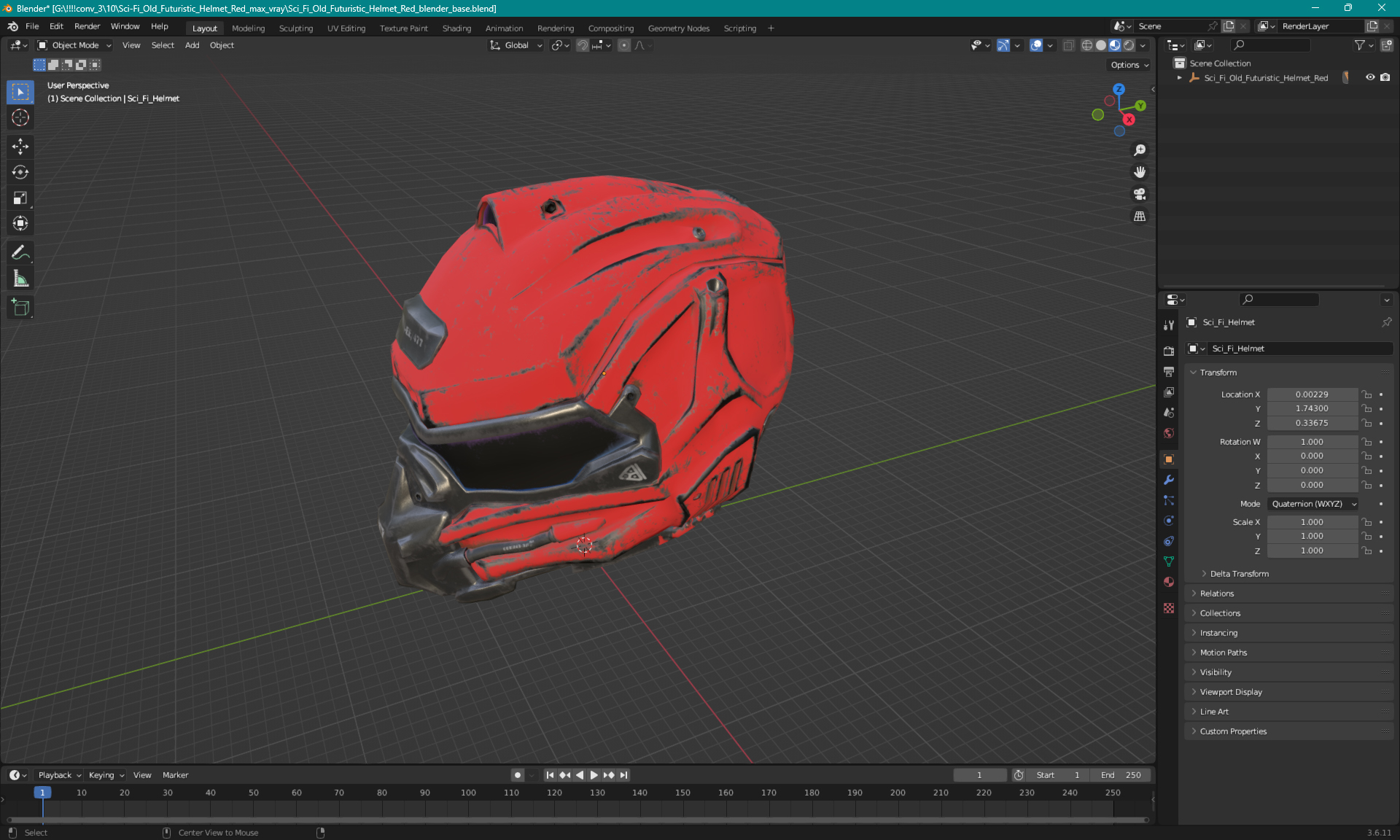 Sci-Fi Old Futuristic Helmet Red 3D