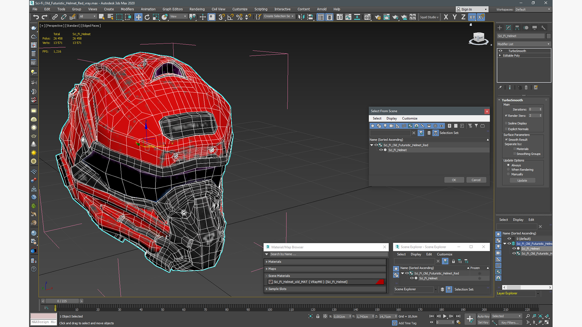 Sci-Fi Old Futuristic Helmet Red 3D