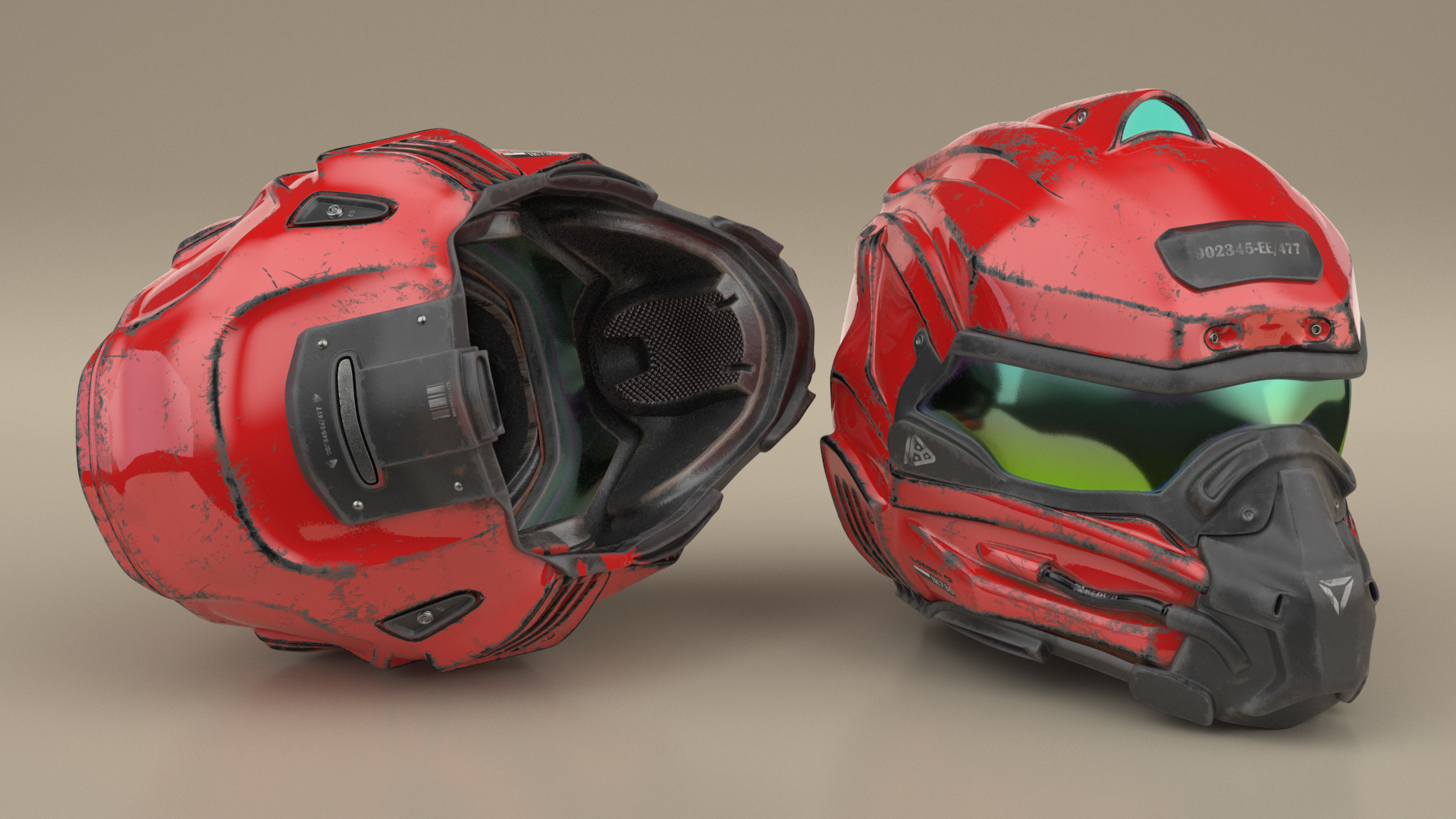 Sci-Fi Old Futuristic Helmet Red 3D