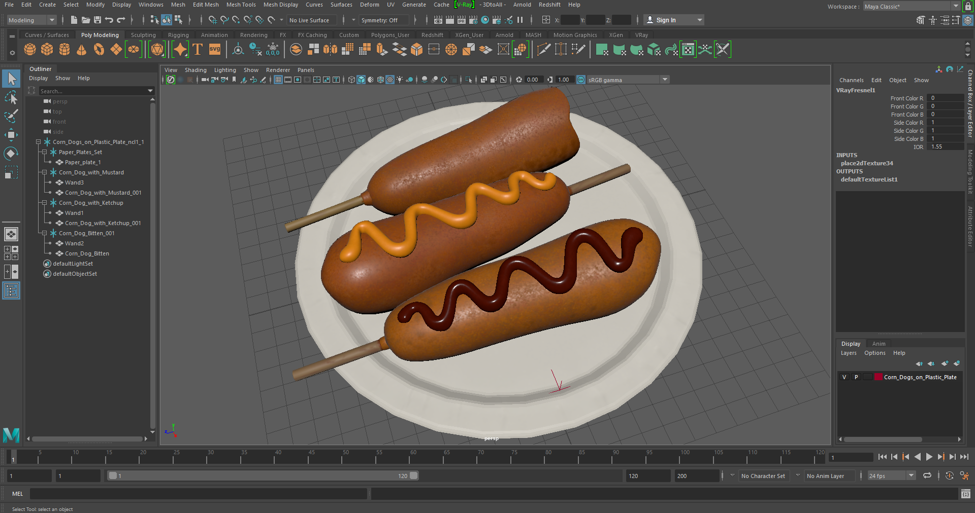 3D Corn Dogs on Plastic Plate