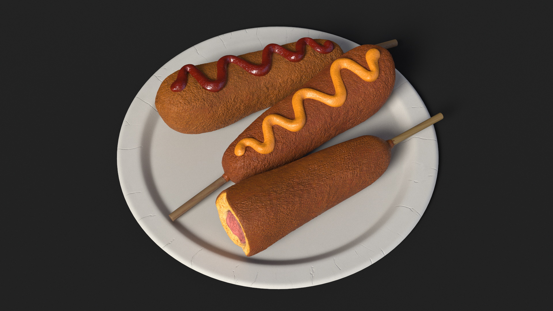 3D Corn Dogs on Plastic Plate