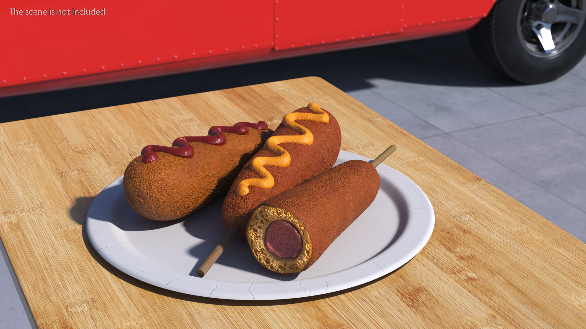 3D Corn Dogs on Plastic Plate