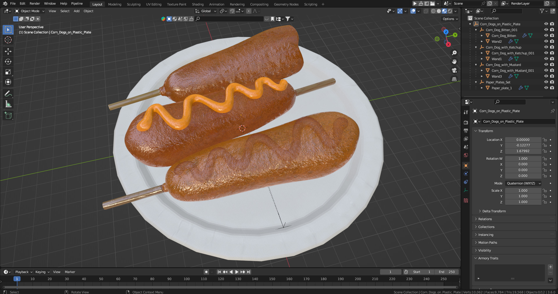 3D Corn Dogs on Plastic Plate