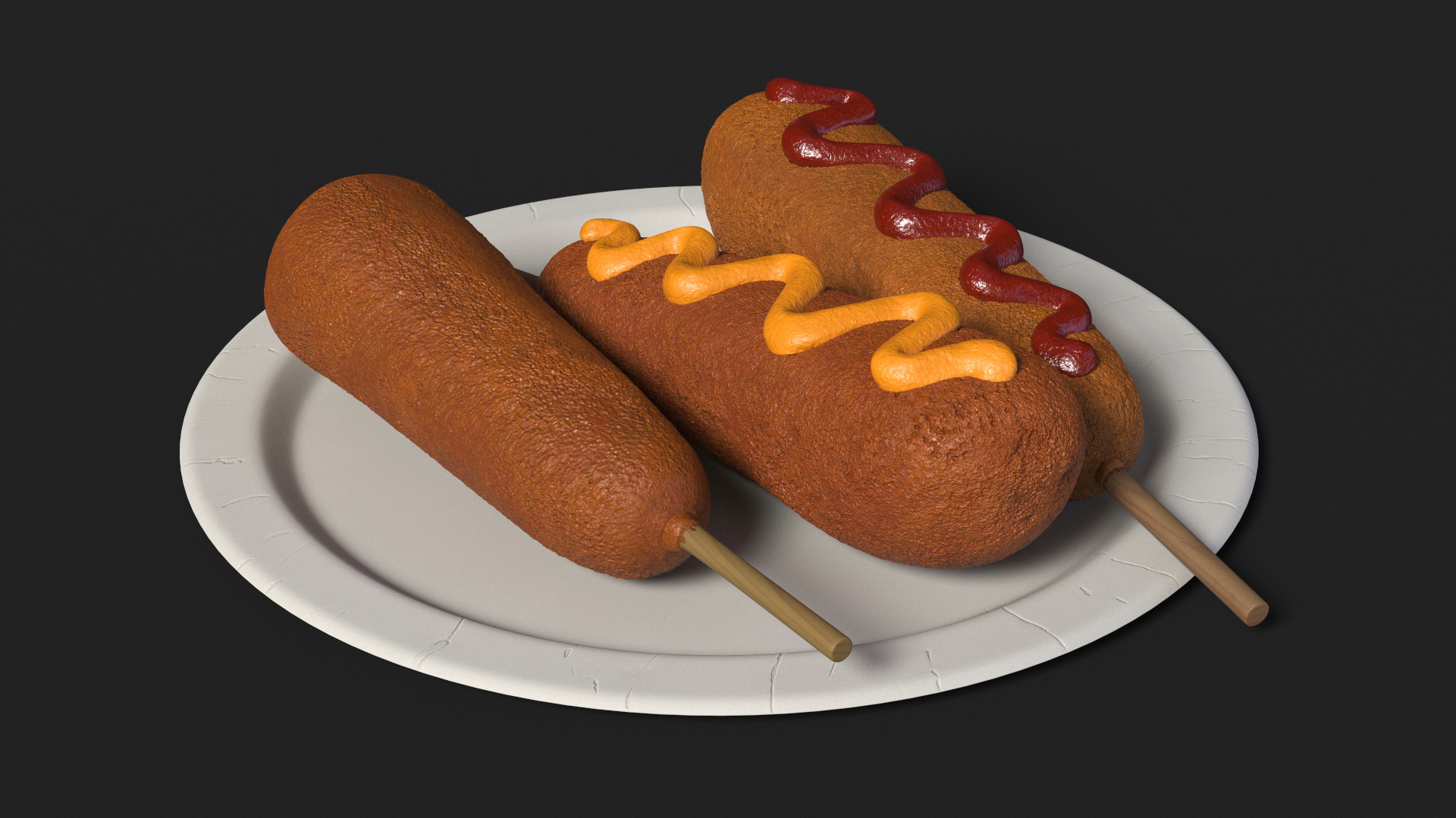 3D Corn Dogs on Plastic Plate