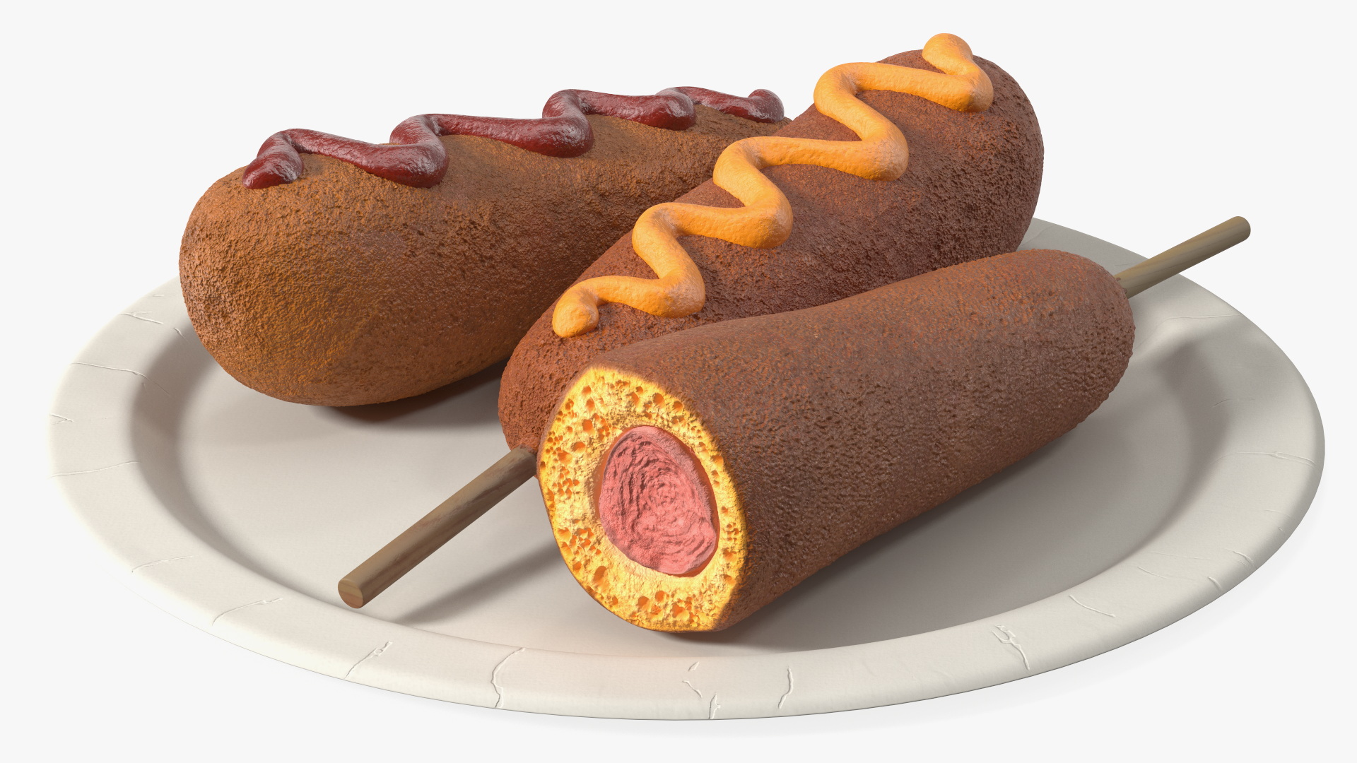 3D Corn Dogs on Plastic Plate