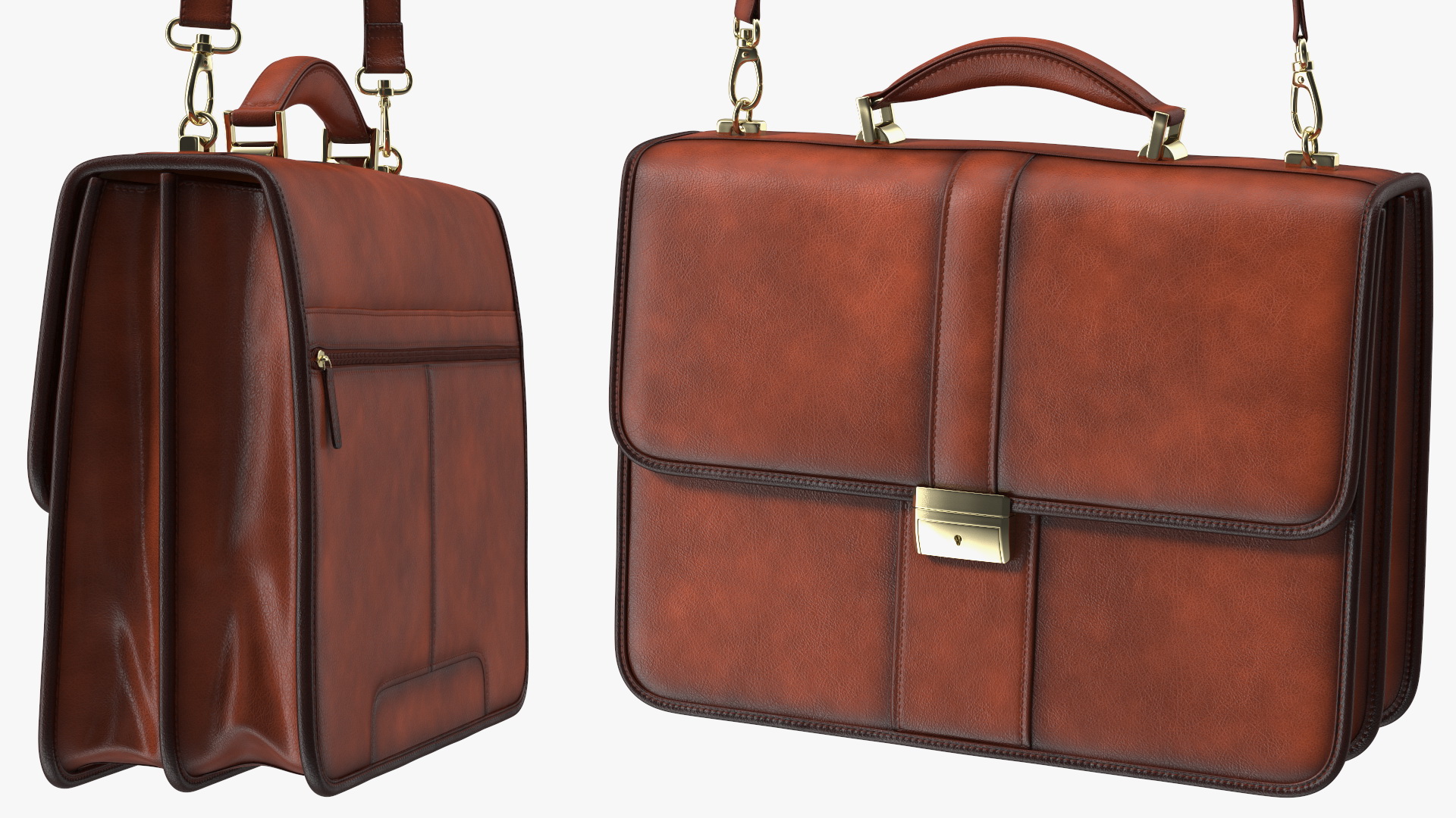 3D Classic Leather Briefcase Brown