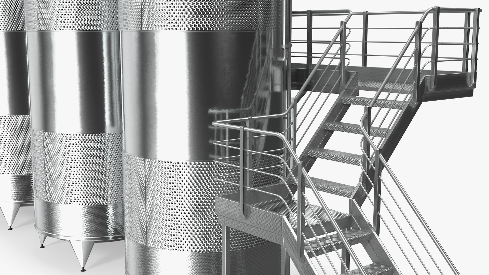 Stainless Steel Wine Tanks Set with Stairs 3D