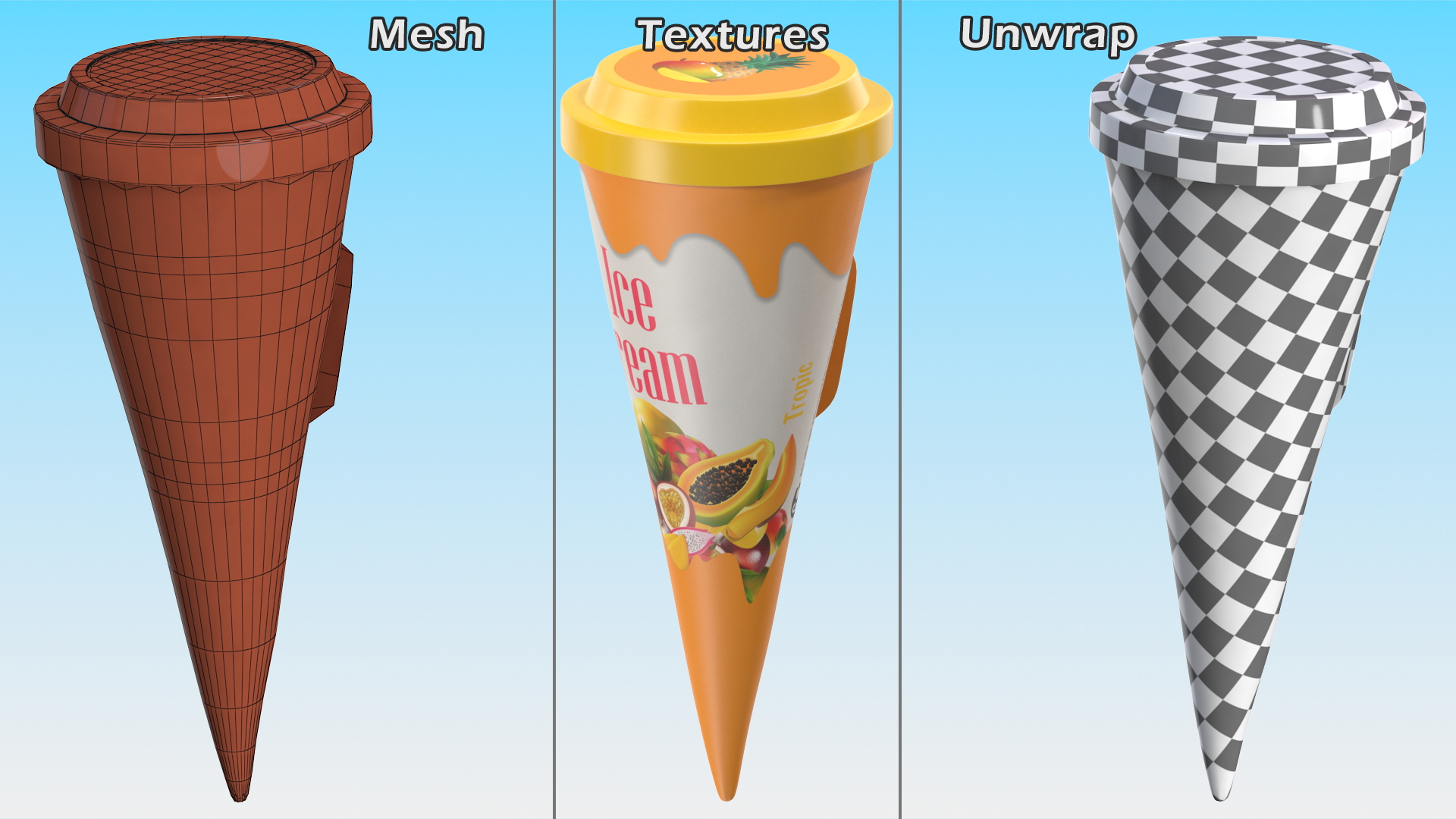 Cone Ice Cream with Cap Mockup Tropic 3D