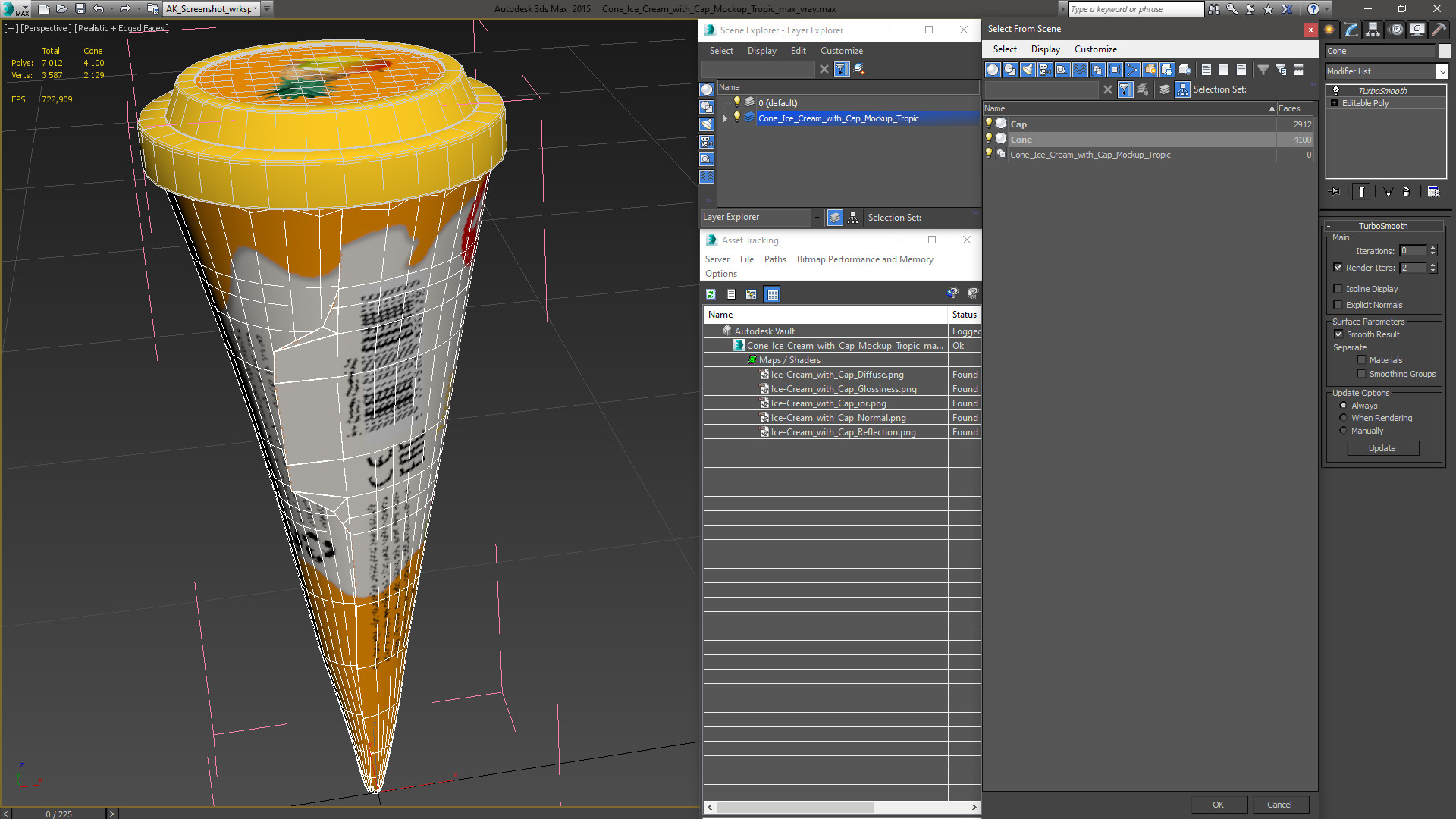 Cone Ice Cream with Cap Mockup Tropic 3D