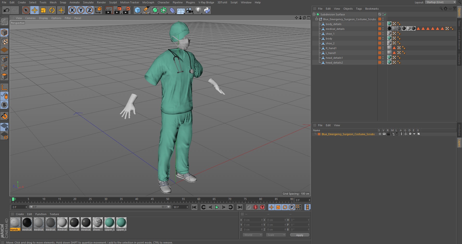 Blue Emergency Surgeon Costume Scrubs 3D