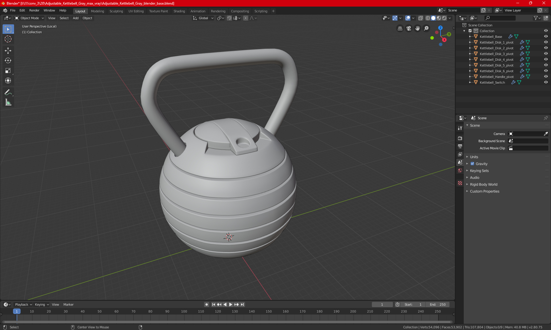 3D Adjustable Kettlebell Gray