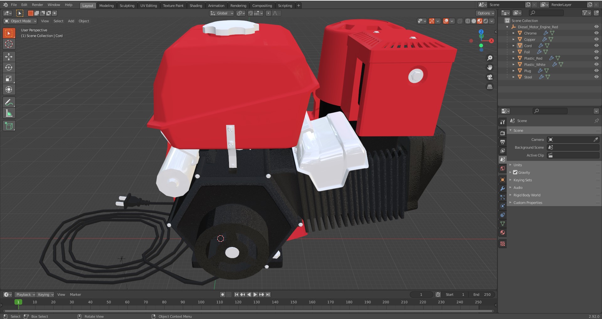 3D Diesel Motor Engine Red model