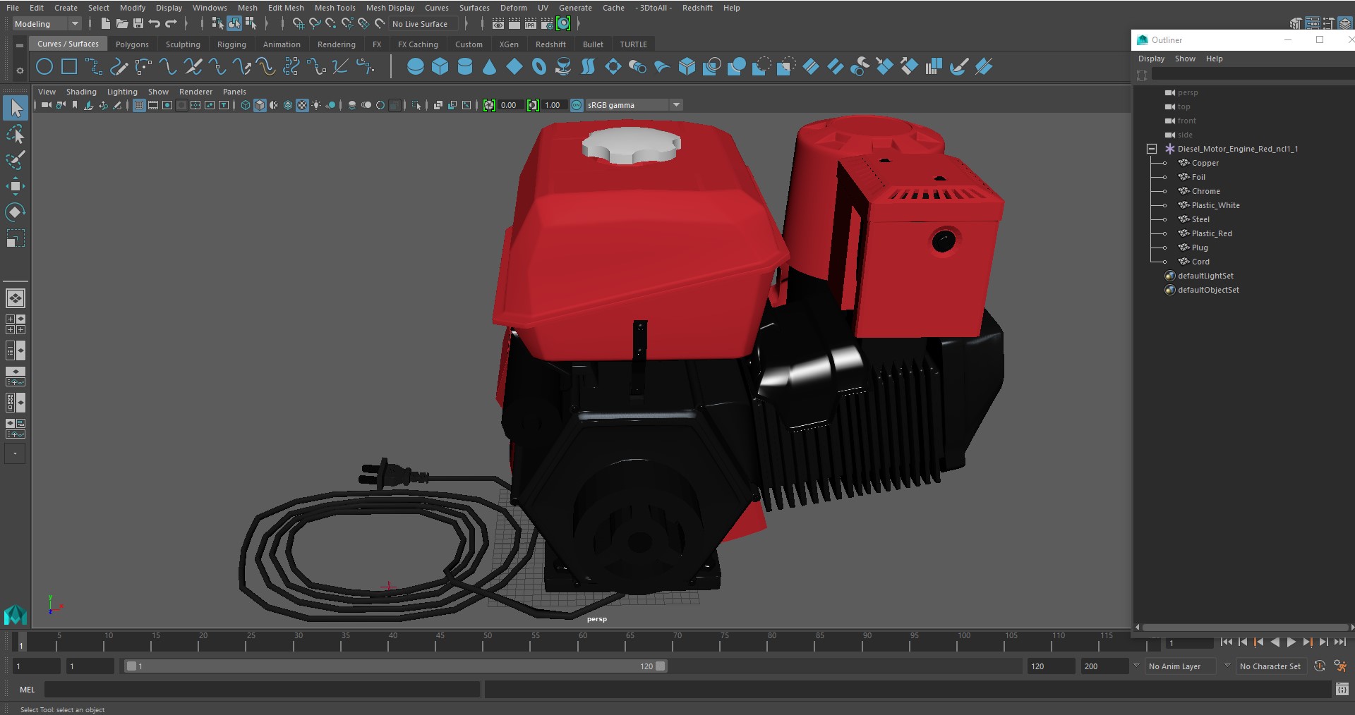 3D Diesel Motor Engine Red model