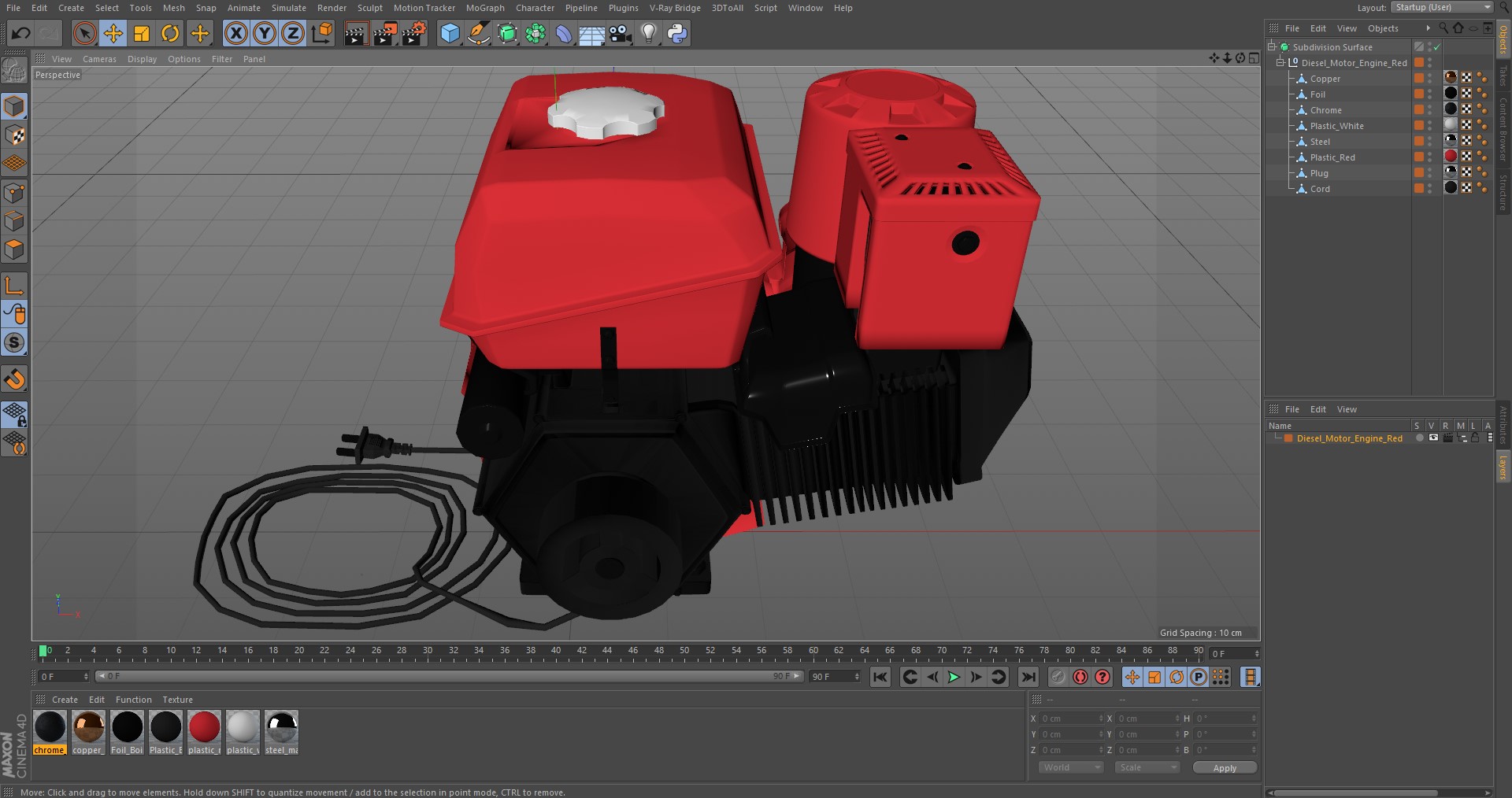 3D Diesel Motor Engine Red model