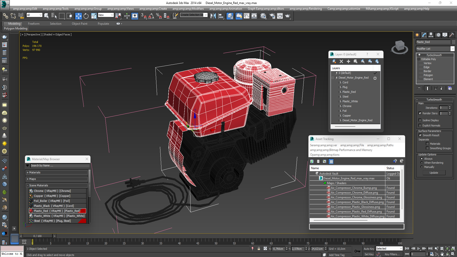 3D Diesel Motor Engine Red model