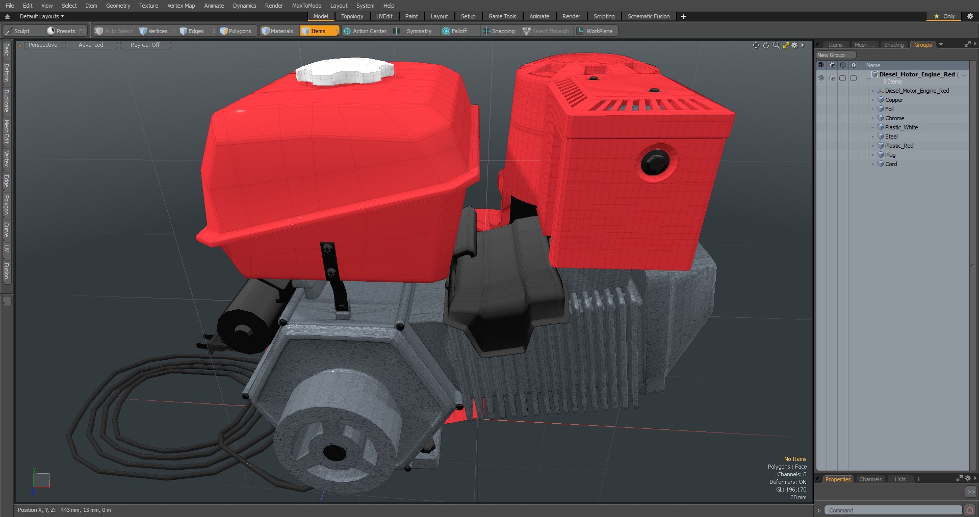 3D Diesel Motor Engine Red model