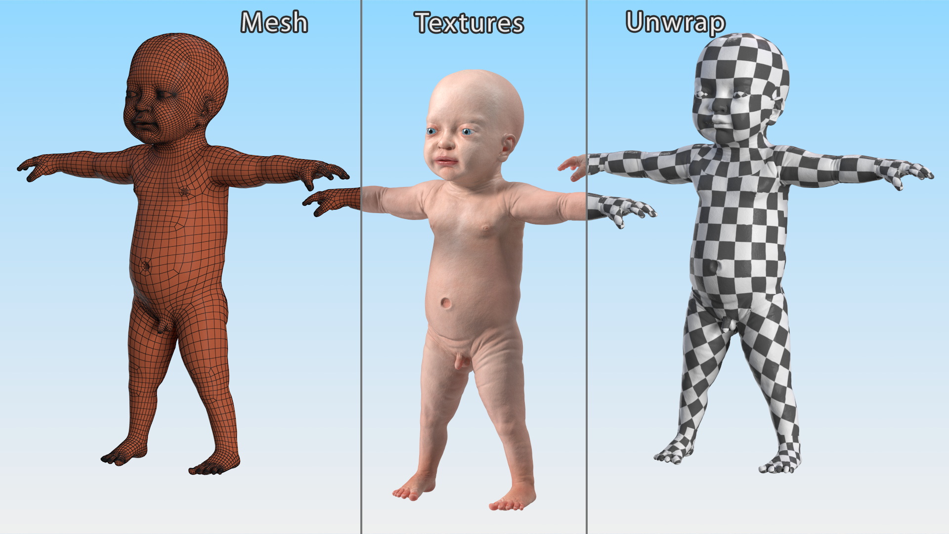 3D 8 Month Baby Boy T-Pose model