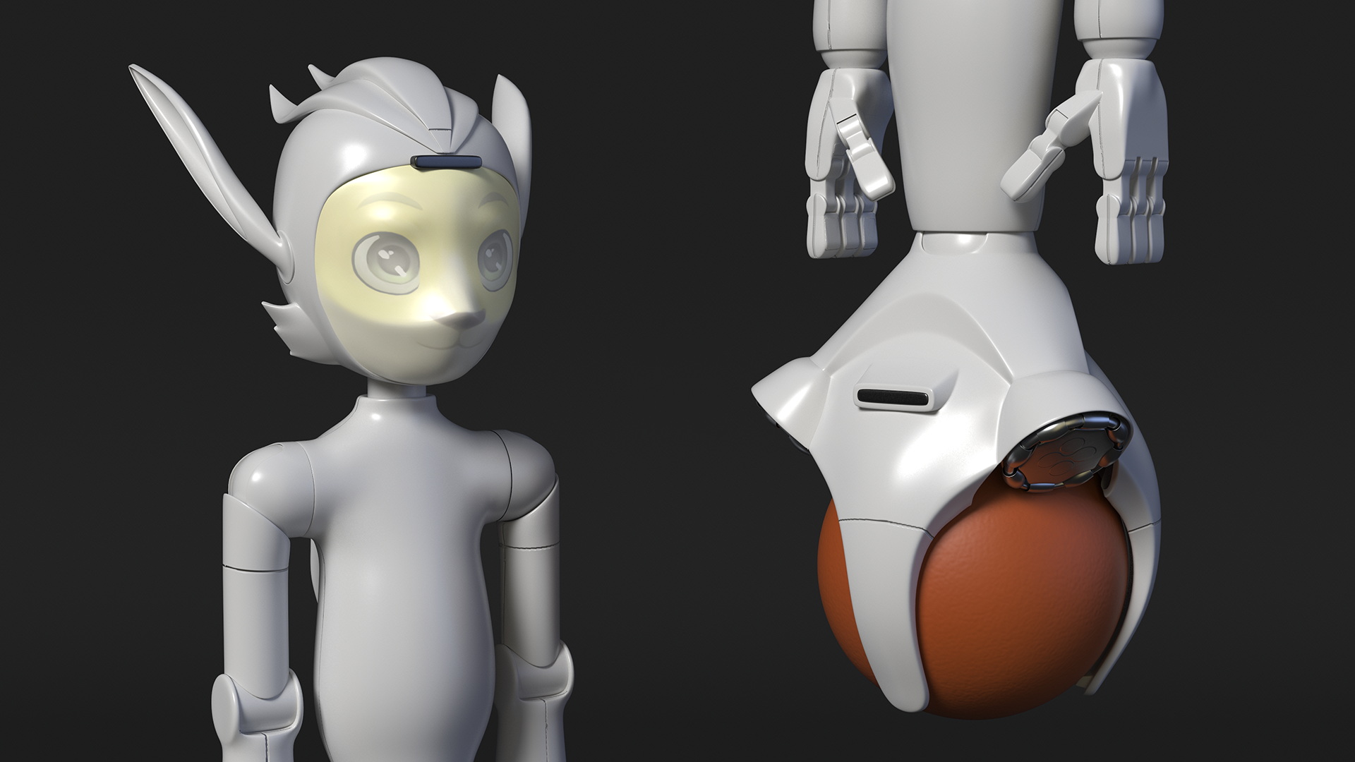 3D model Social AI Robot Mirokai White Rigged for Cinema 4D