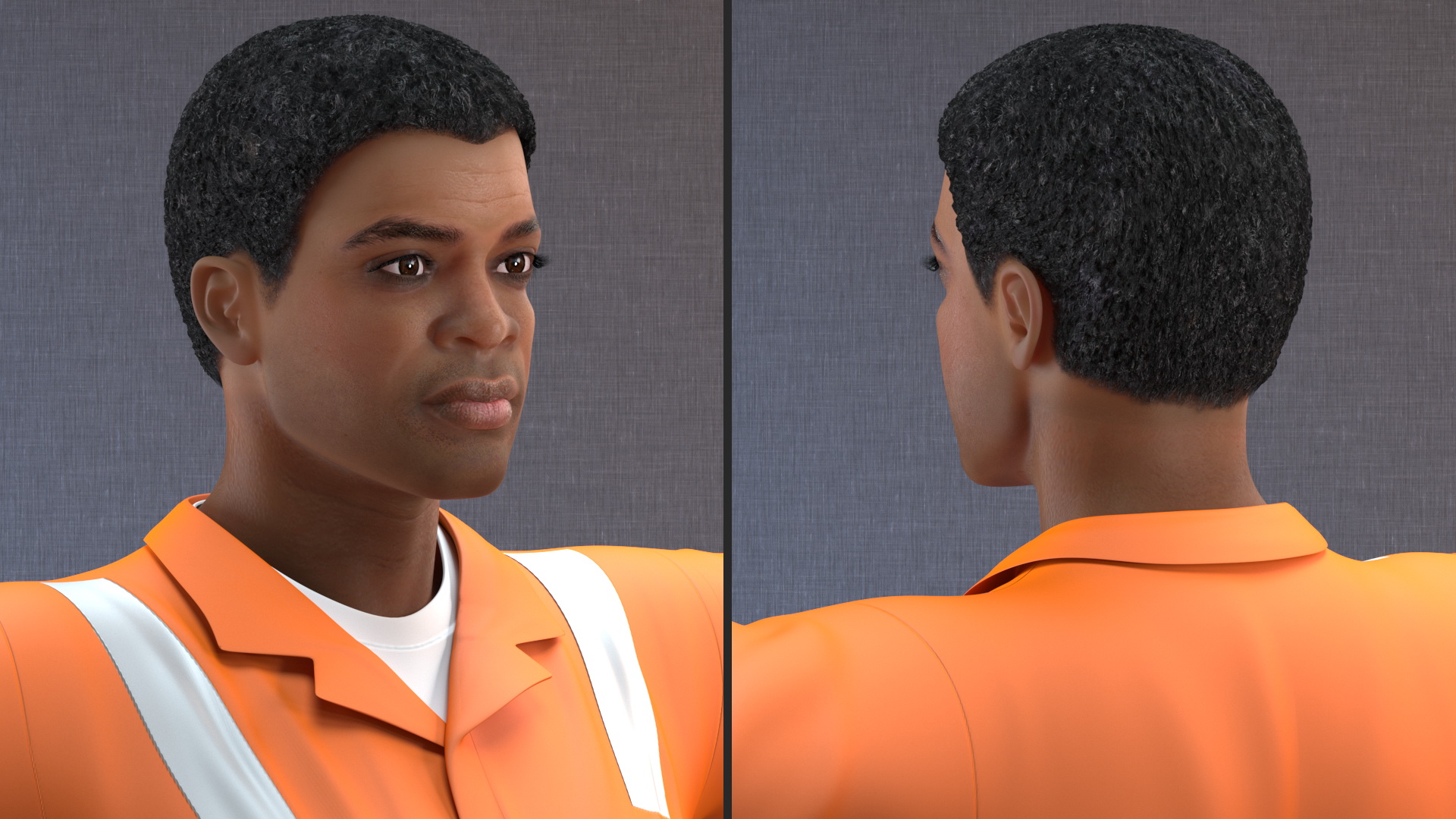 3D model Light Skin Black Road Worker Rigged