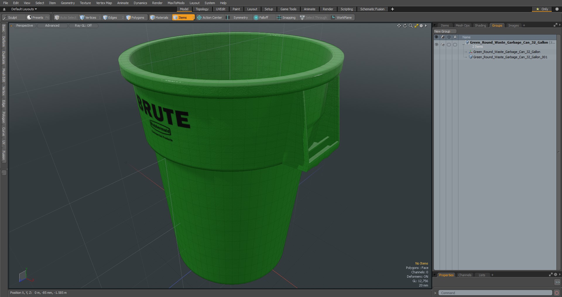 Green Round Waste Garbage Can 32 Gallon 3D model