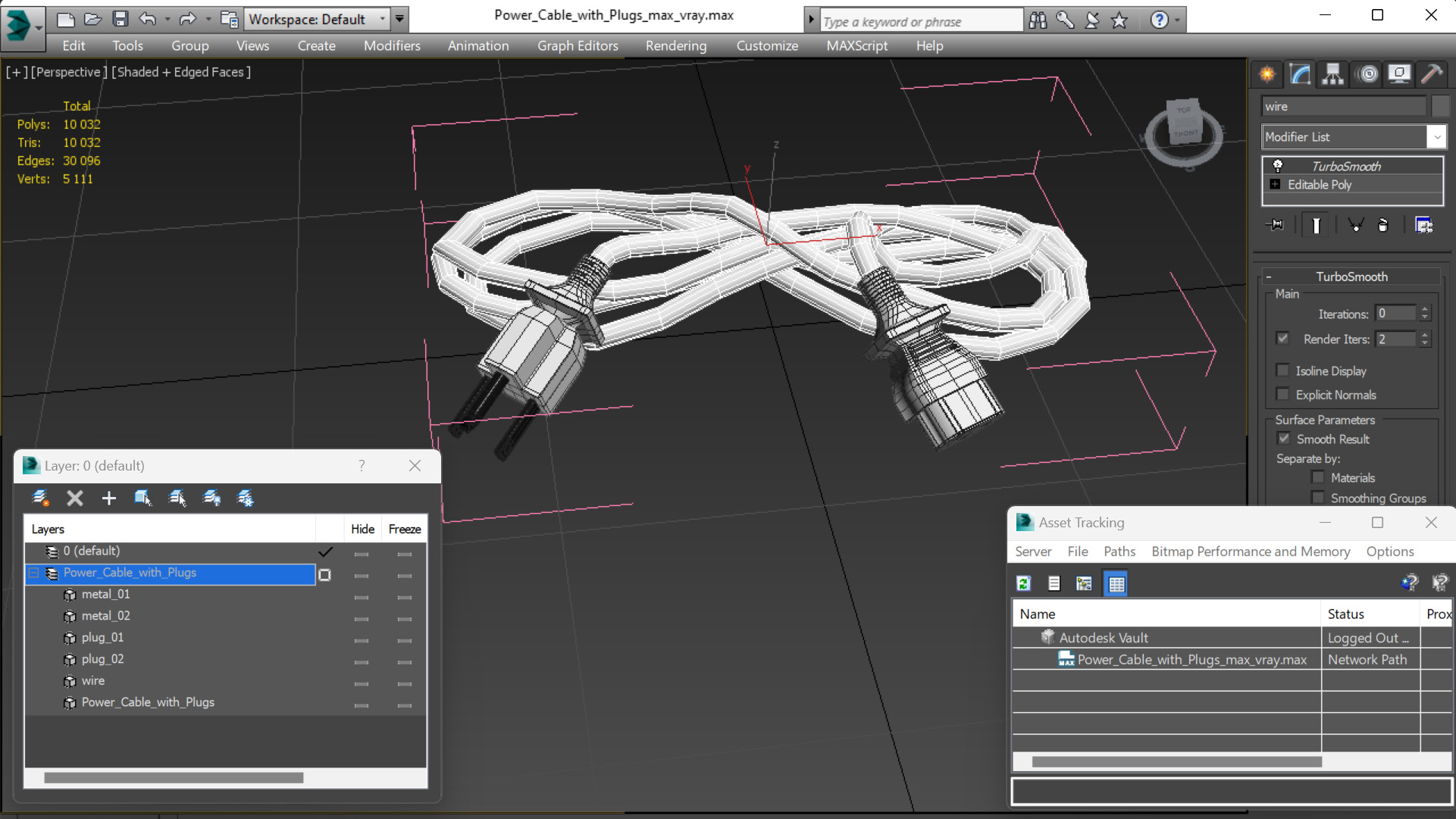 Power Cable with Plugs 3D