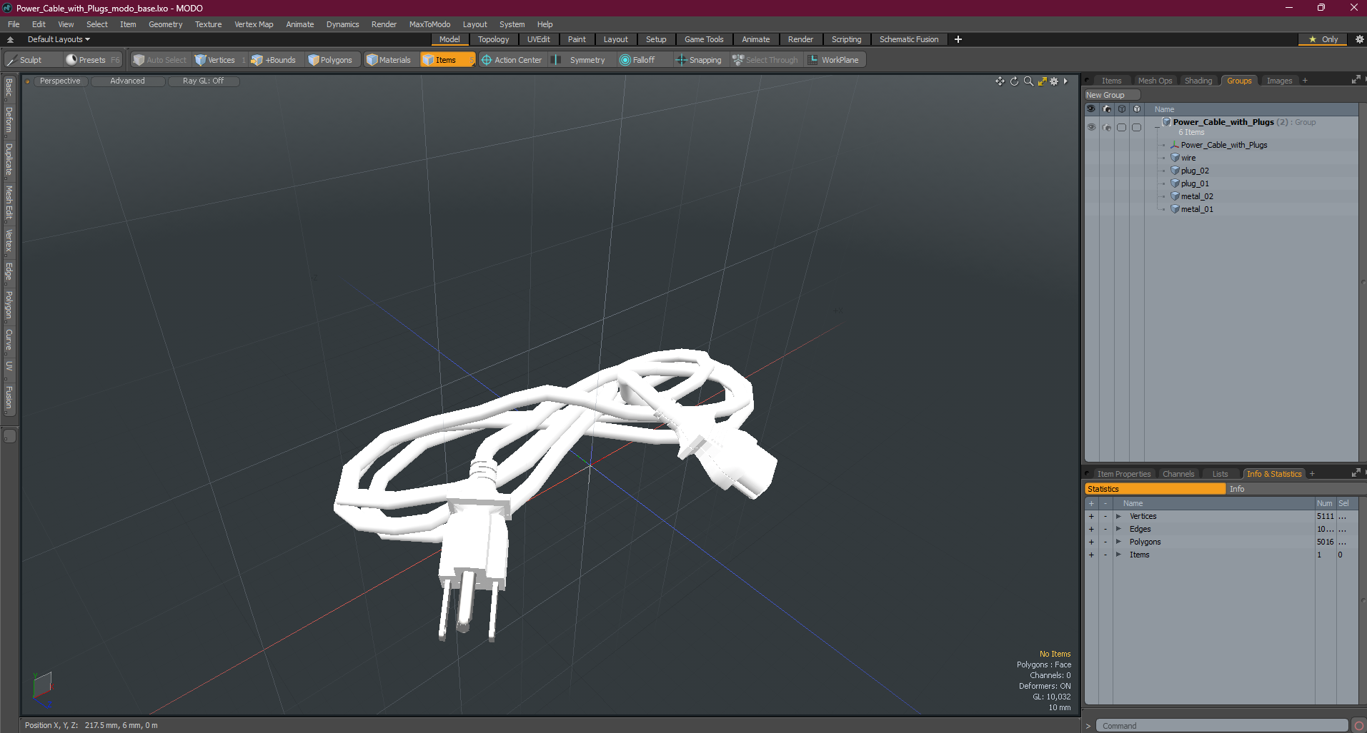 Power Cable with Plugs 3D