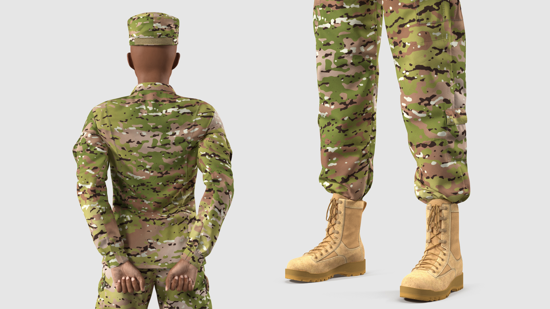 3D Black Female Soldier Camouflage Green Standing Pose