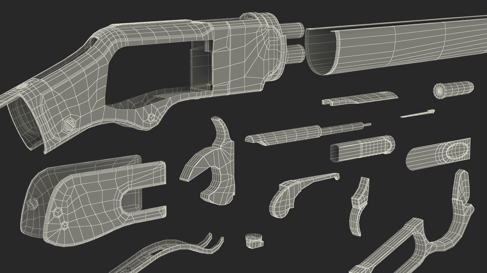 3D model Engraved Winchester Model 1873 Silvered Case Rigged for Cinema 4D