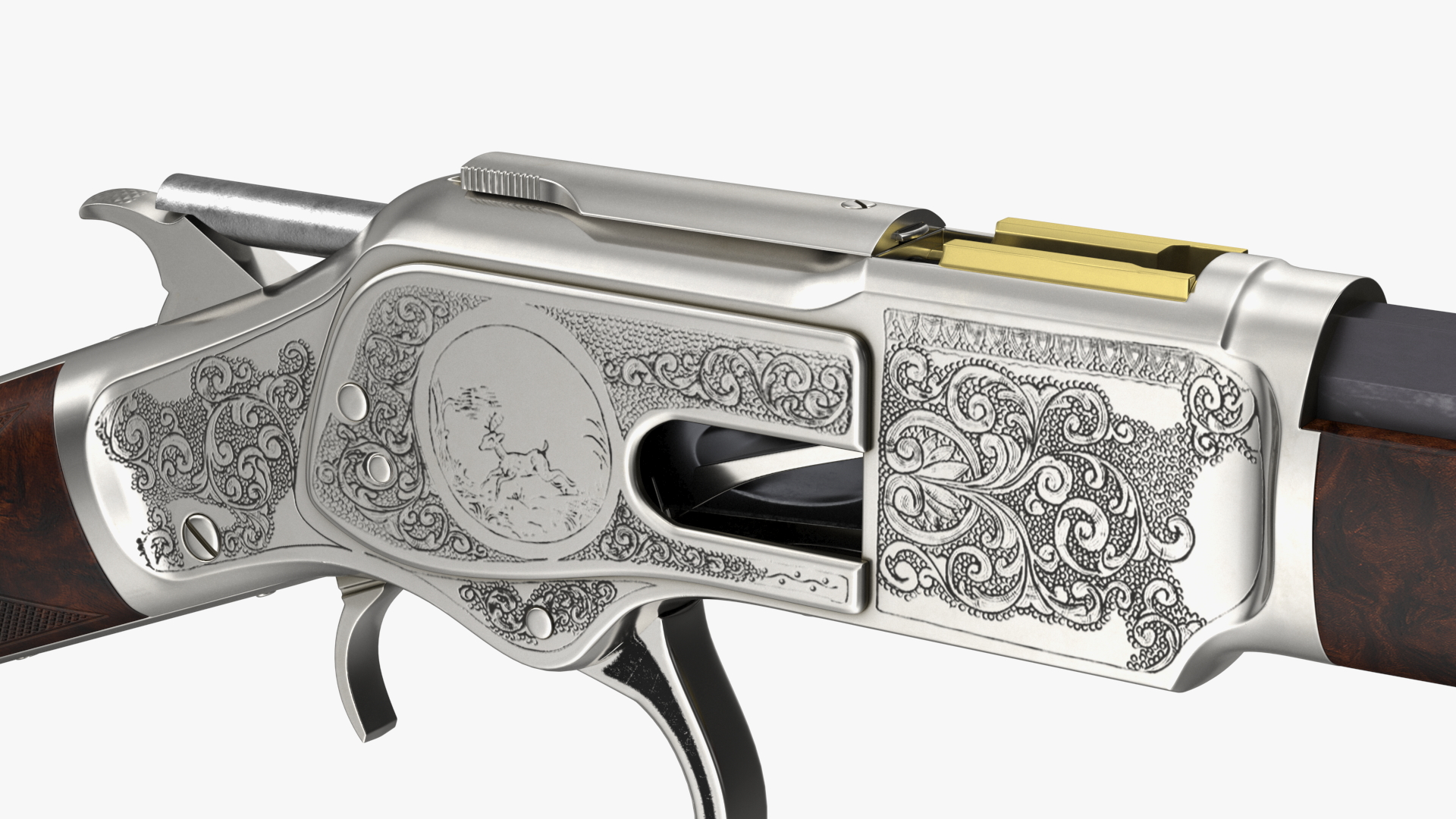 3D model Engraved Winchester Model 1873 Silvered Case Rigged for Cinema 4D