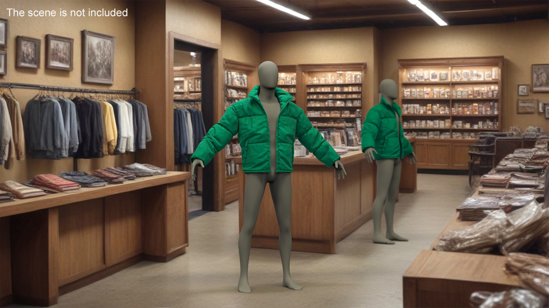 3D model Mens Down Jacket Oversized Green on Mannequin