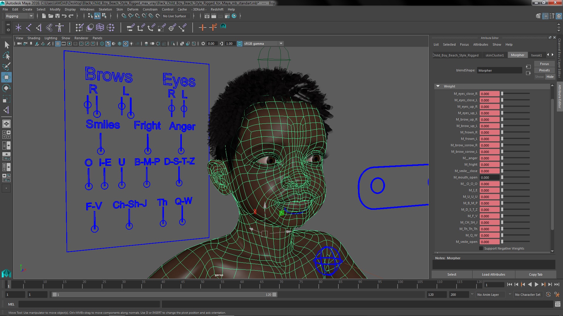 3D Black Child Boy Beach Style Rigged for Maya model