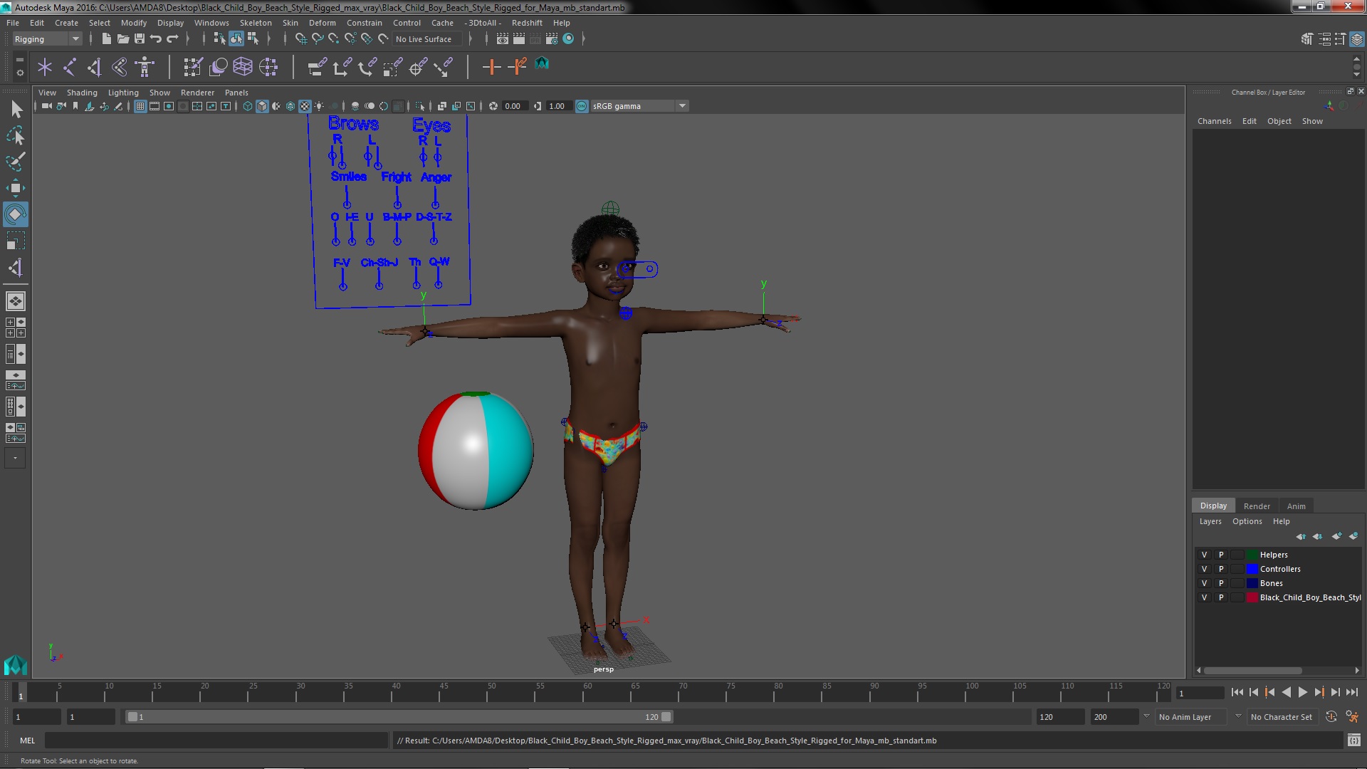 3D Black Child Boy Beach Style Rigged for Maya model