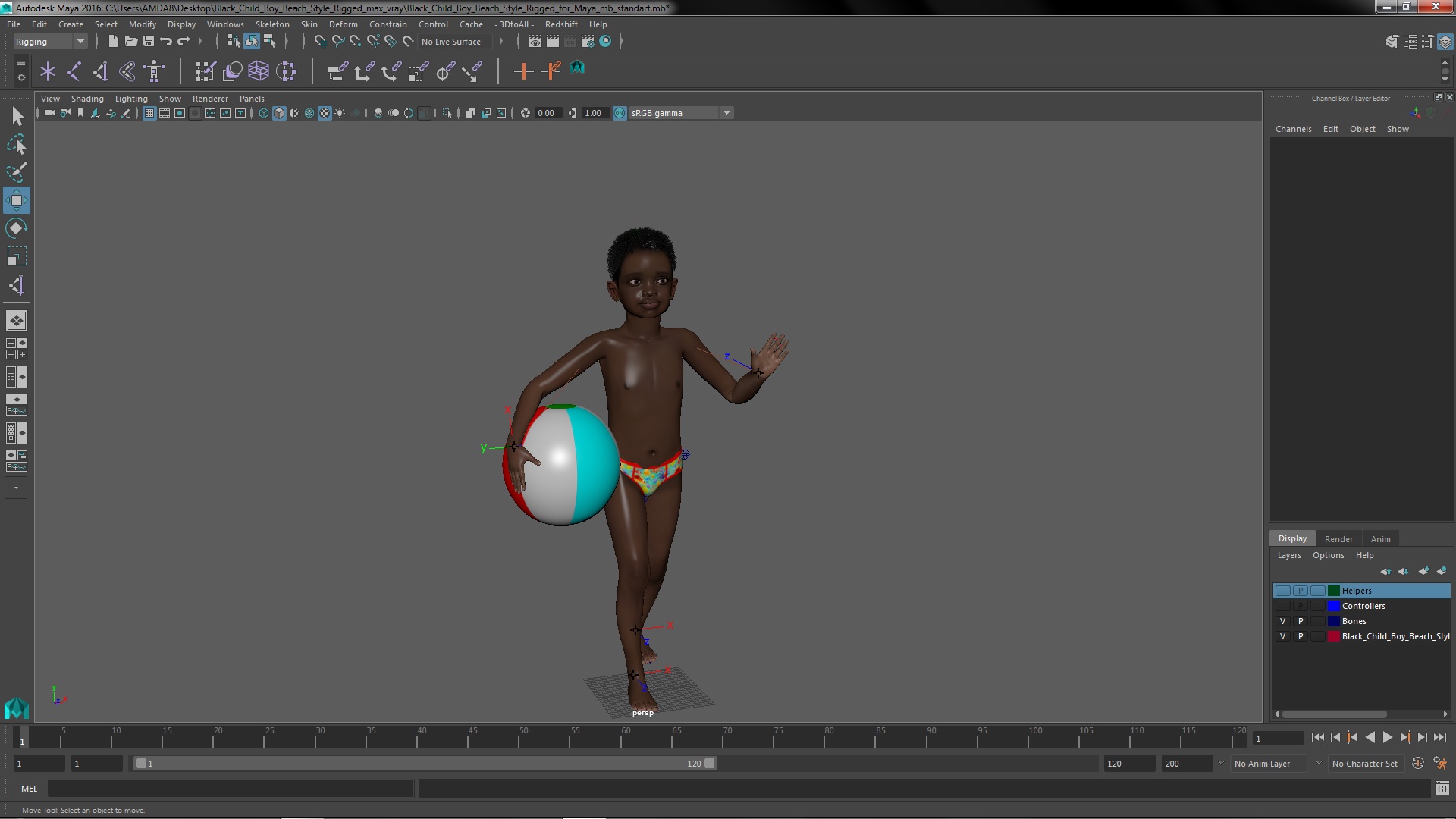 3D Black Child Boy Beach Style Rigged for Maya model